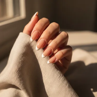 Classic French Manicure on Medium-length Almond Nails
