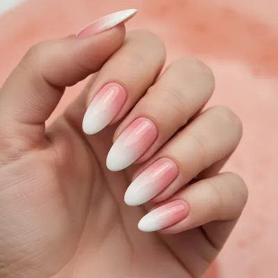 Pink-to-cream Vertical Ombré on Long Almond Nails