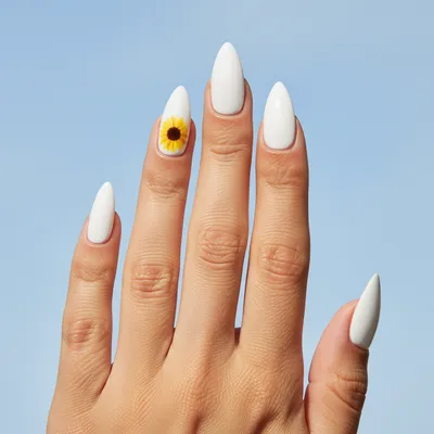 Single Sunflower Floral Accent Stiletto Nails — Bright Yellow Sunflowe