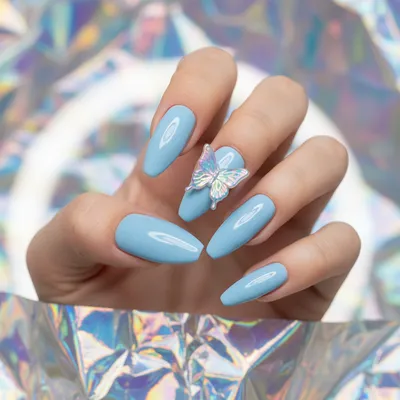 3D Butterfly Charm Y2K Nail Art — Sculpted Holographic Butterfly on th