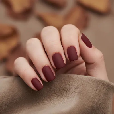 Matte Oxblood Deep Red Short Square Nails