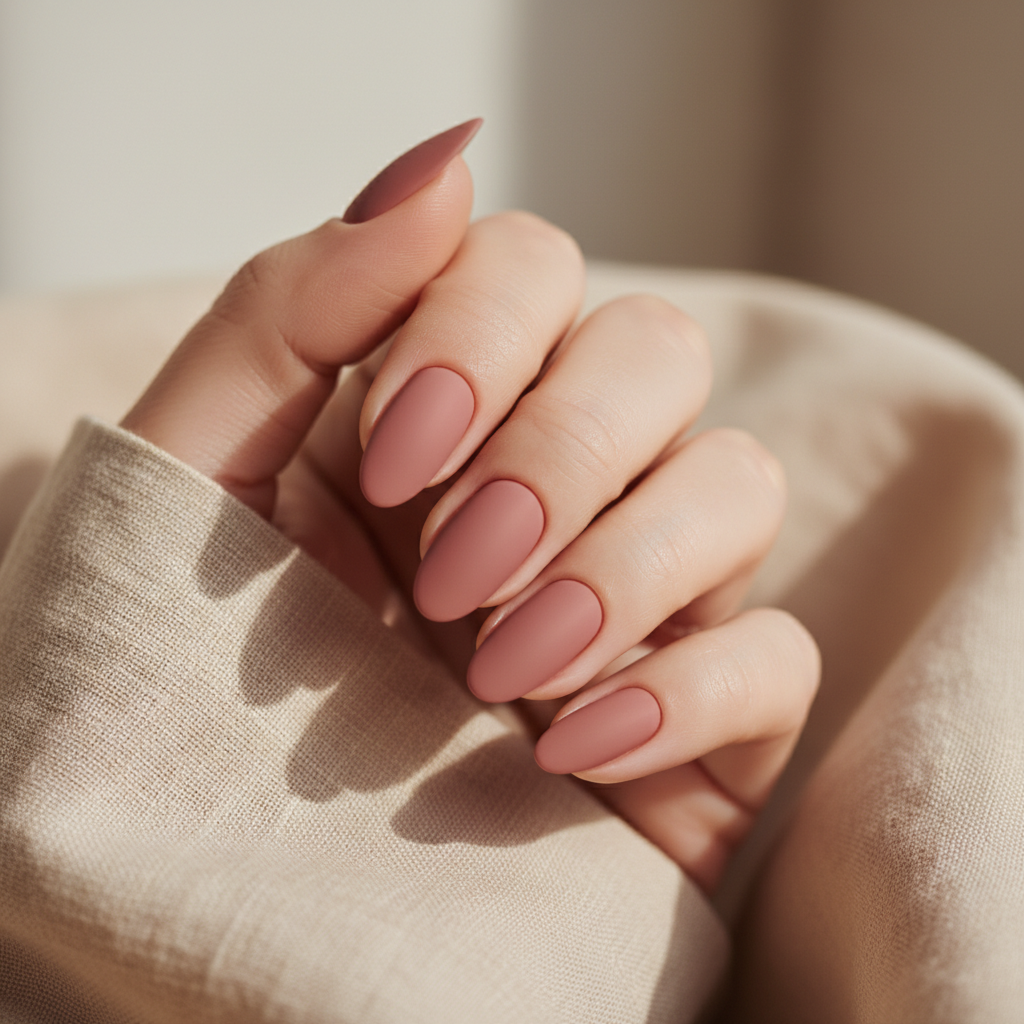 Matte Dusty Rose Long Oval Nails