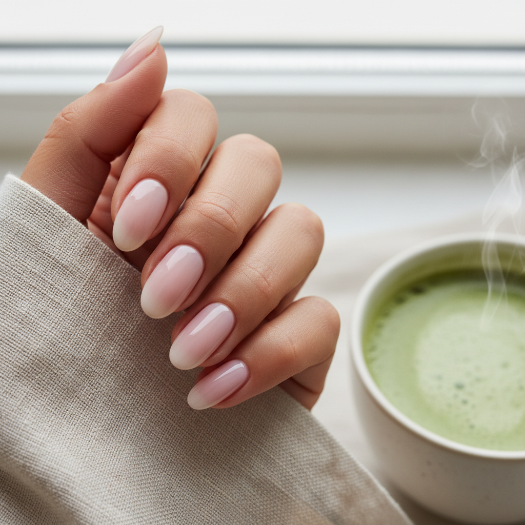 Clean-girl Sheer Milky-pink Long Oval Nails