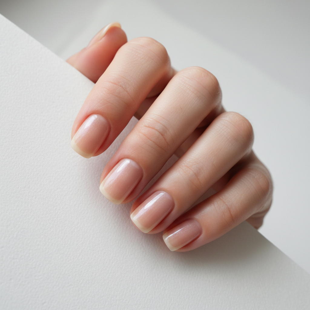 Clean-girl Glazed Natural Buff Short Squoval Nails — Barely-there Shee