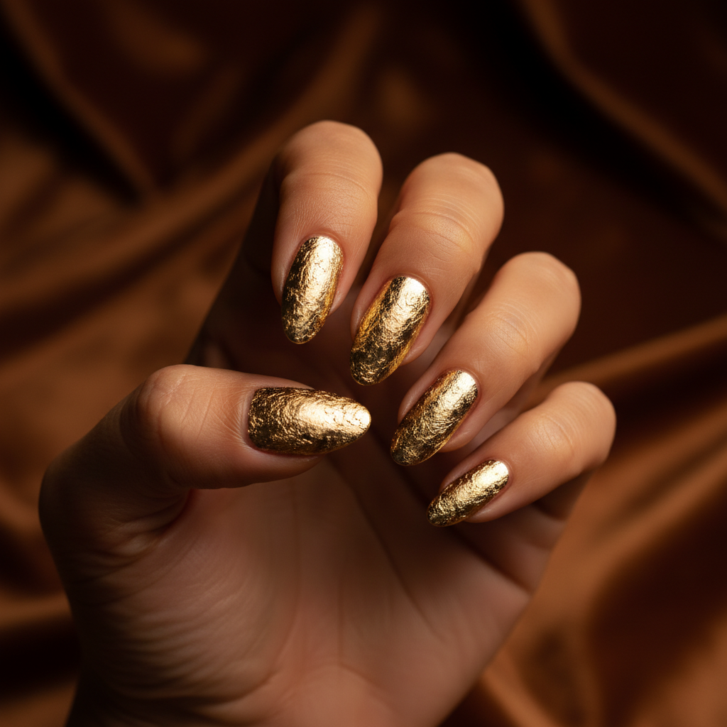 24-karat Gold-leaf Almond Nails
