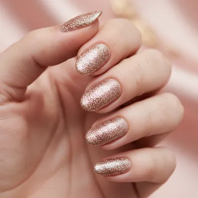 Glitter-bomb Full-coverage Rose-gold Glitter on All Five Short Almond