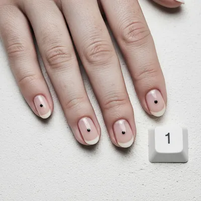 Minimal-aesthetic Short Almond Nails — Single Tiny Black Dot of Negati