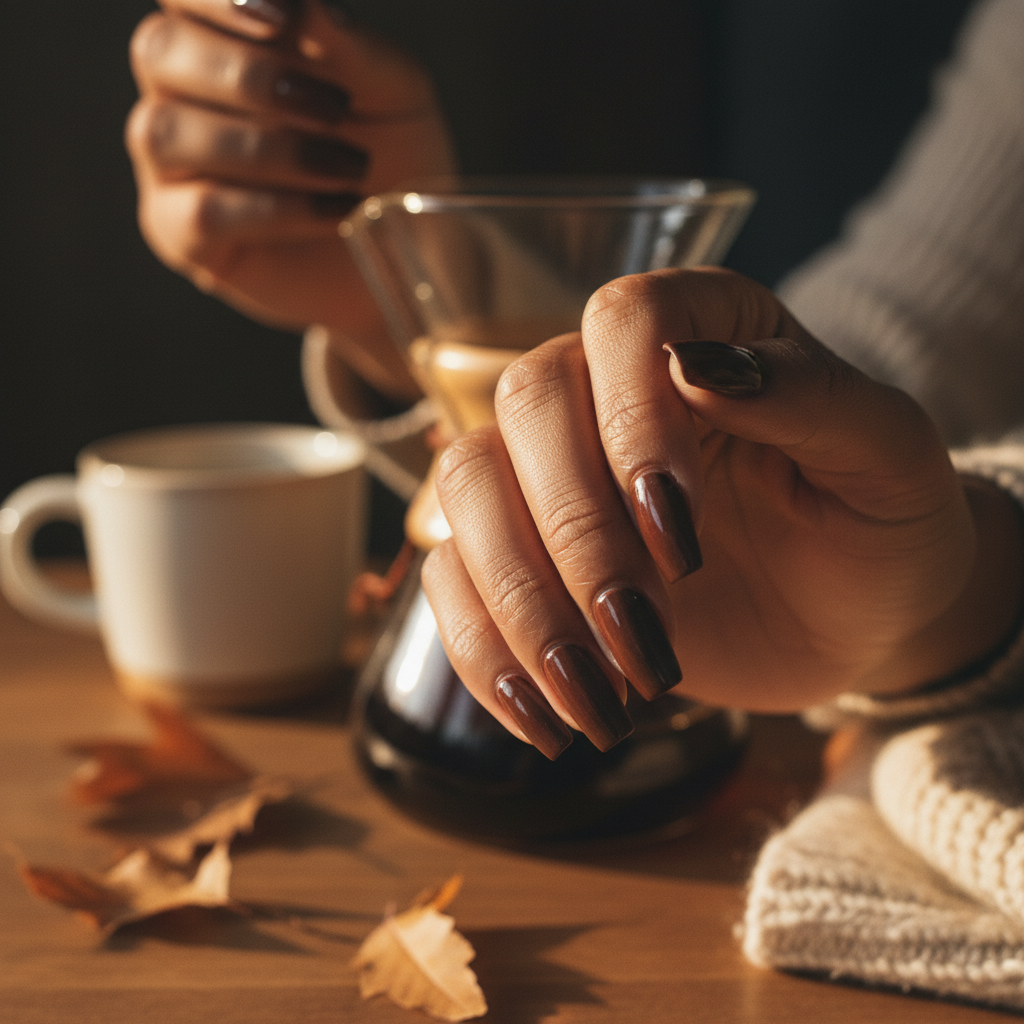 Chocolate Latte Mocha Long Squoval Nails