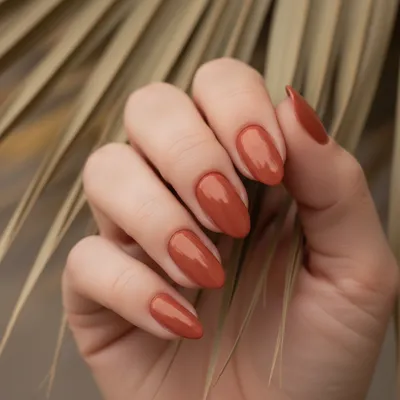 Burnt Terracotta Orange Short Almond Nails