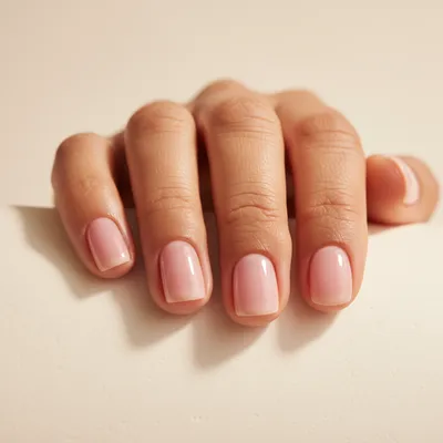 Short Round Nails in Sheer Milky Pink — Natural-curve Fingertip-follow