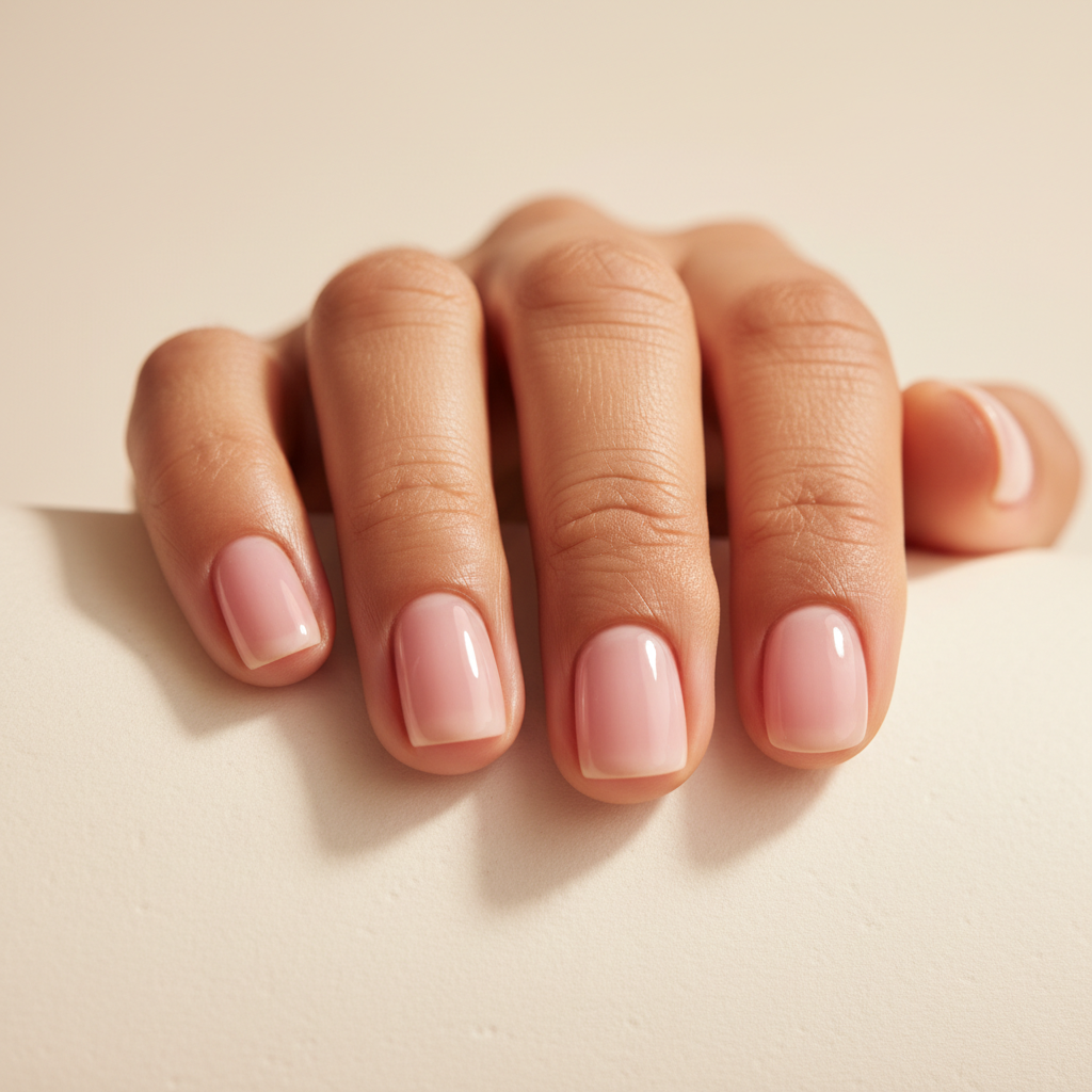 Short Round Nails in Sheer Milky Pink — Natural-curve Fingertip-follow
