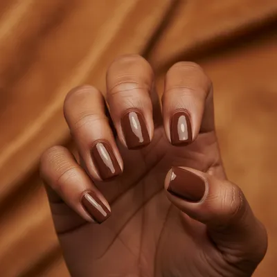 Glossy Chocolate Brown Short Square Nails