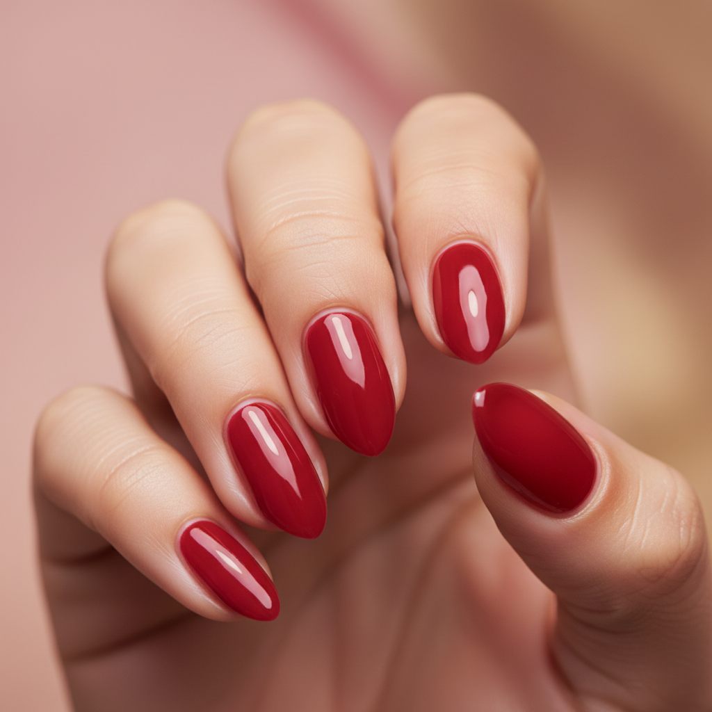 Jelly Cherry-red Almond Nails