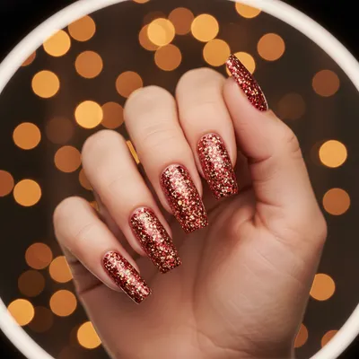 Christmas Glitter-bomb Full-coverage Red And Gold Chunky Glitter Long