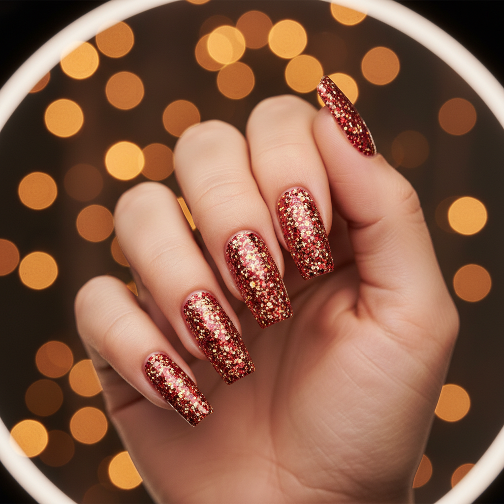 Christmas Glitter-bomb Full-coverage Red And Gold Chunky Glitter Long