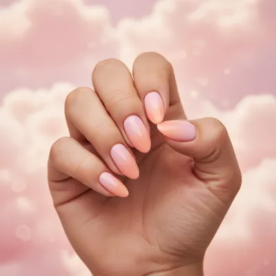 Vertical Pink-to-peach Sunset Ombré Almond Nails