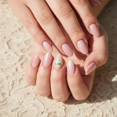 Valentines Pearl-pink Milky Long Almond Nails With a Delicate Hand-pai