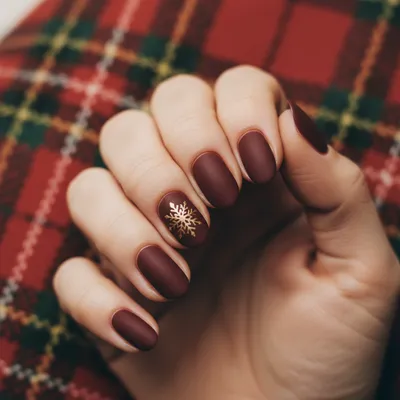 Winter Burgundy Deep Wine Matte Short Almond Nails With Single Hand-pa