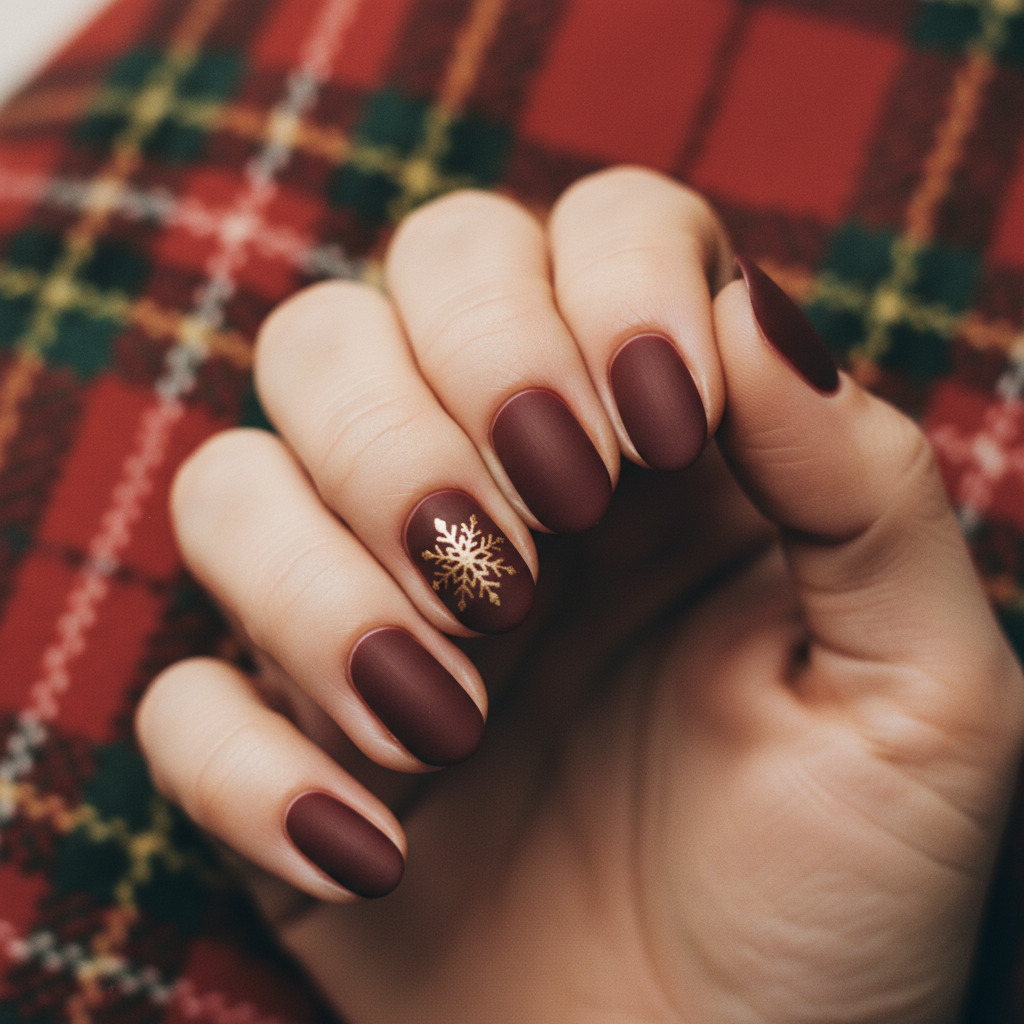 Winter Burgundy Deep Wine Matte Short Almond Nails With Single Hand-pa