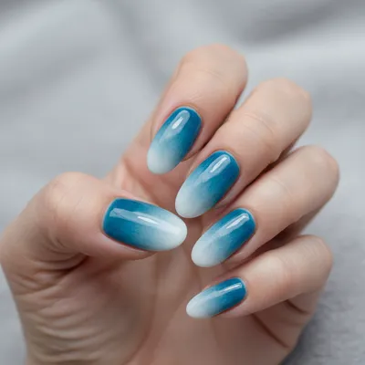 Winter Ombré Icy-blue-to-white Long Oval Nails — Frosty Gradient
