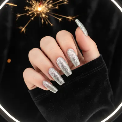 New Year's Eve Full-coverage Silver Glitter-bomb Extra-long Coffin Nai