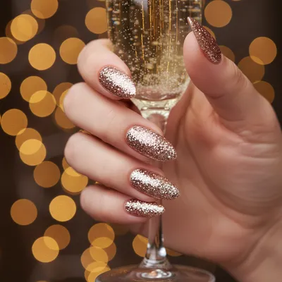 New Year's Eve Rose-gold Glitter-bomb Chunky Full-coverage Long Almond
