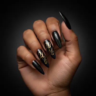 New Year's Eve Black-base Holographic Extra-long Stiletto Nails With h