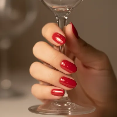 Date-night Glossy Classic Cherry-red Oval Nails