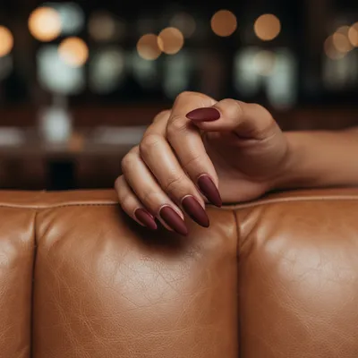 Date-night Oxblood Matte Long Almond Nails