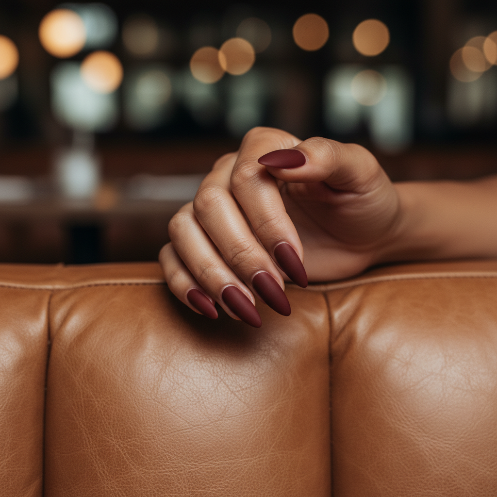 Date-night Oxblood Matte Long Almond Nails