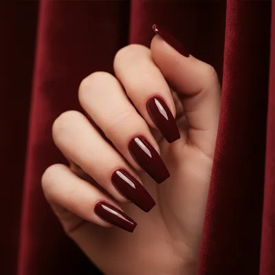 Date-night Deep Burgundy Long Coffin Nails