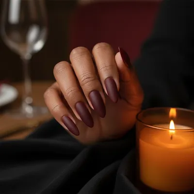 Date-night Matte Mob-wife Dark Cherry Long Almond Nails