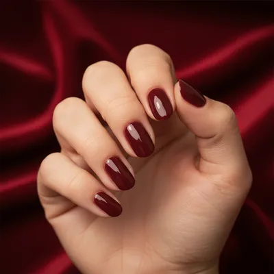 Date-night Glossy Deep Oxblood Short Oval Nails