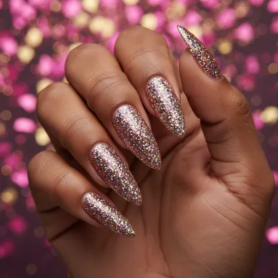 Birthday Glitter-bomb Chunky Multi-color Glitter on Long Stiletto Nail