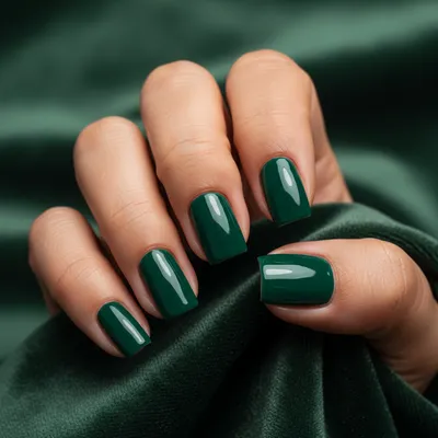 Short Square Emerald-green Nails