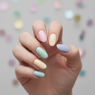 Birthday Pastel Skittles Long Oval Nails — One Pale-pink