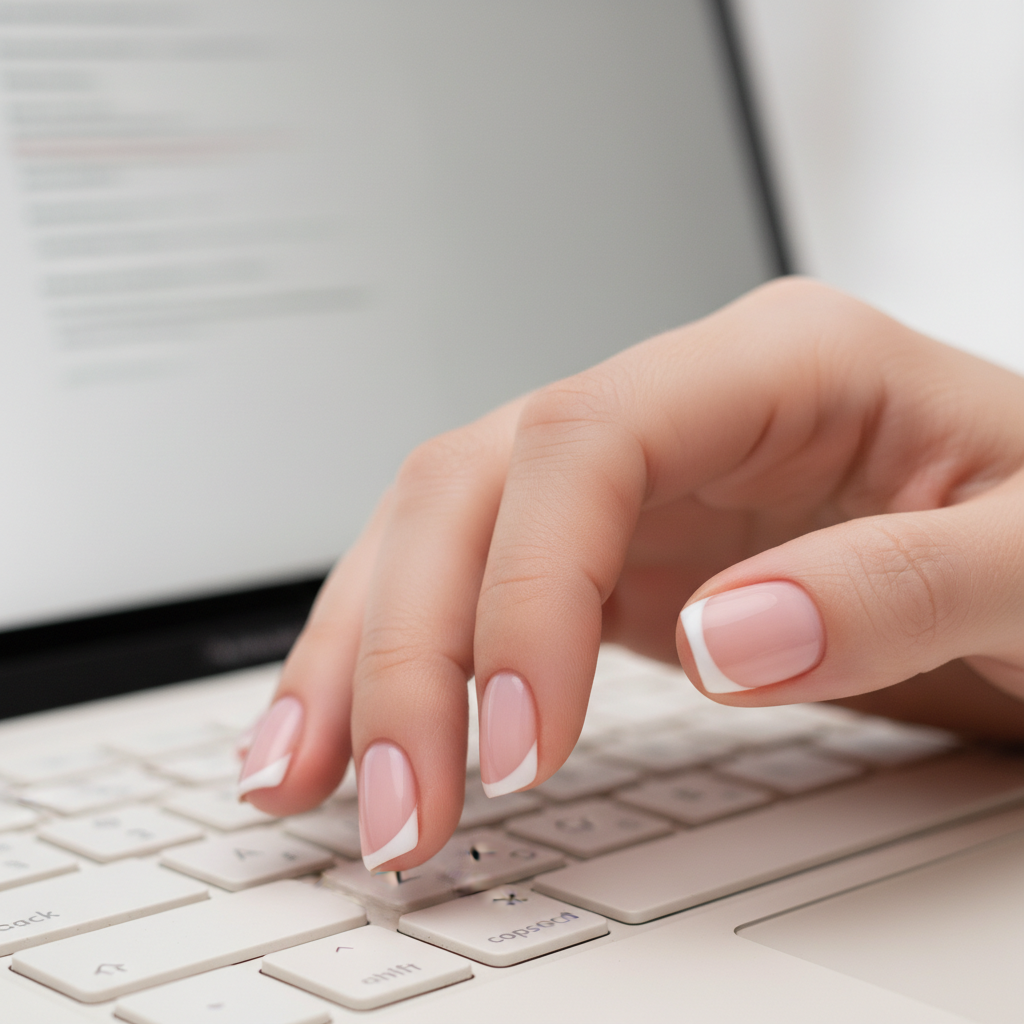 Office Work-ready Short Squoval Nails in Milky Pale Pink With a Fine c