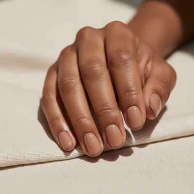 Office Work-ready Short Oval Nails in Tonal Taupe Beige Micro-french w
