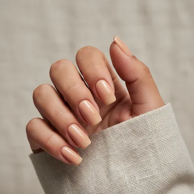 Warm Beige Squoval Nails