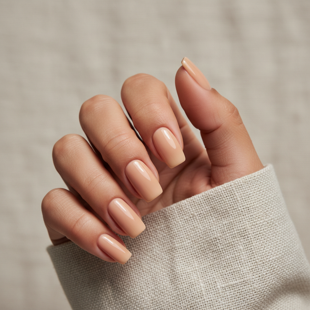 Warm Beige Squoval Nails