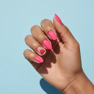 Summer Hand-painted Watermelon-print Short Almond Nails — Tiny Hand-pa