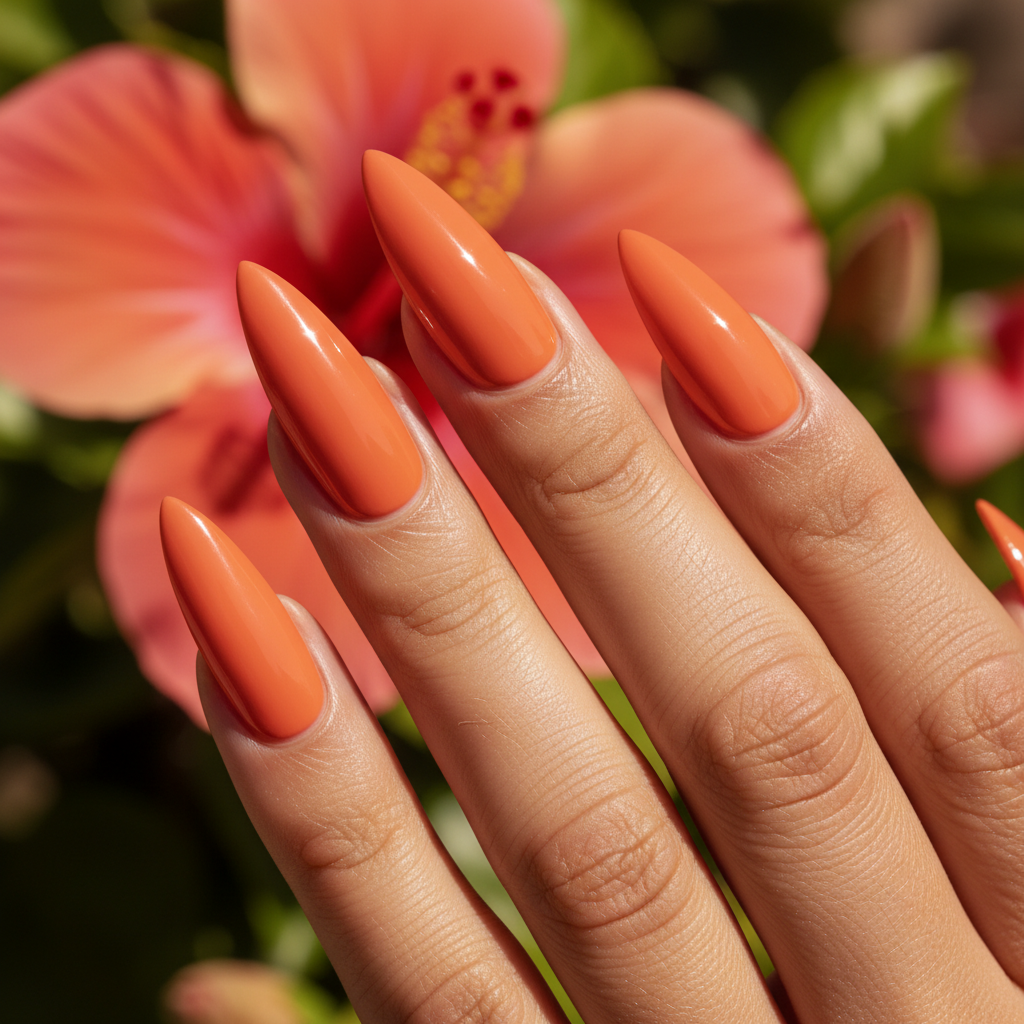 Summer Tangerine-orange Long Stiletto Nails