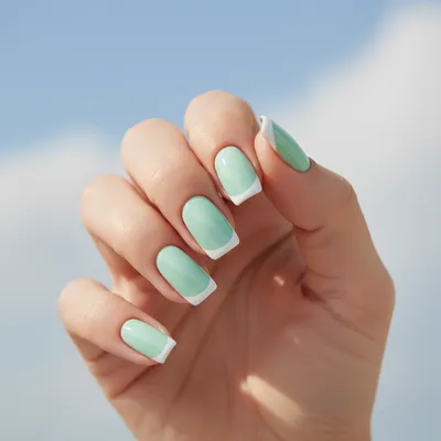 Summer Mint Pastel-green Short Squoval Nails With a Clean White French