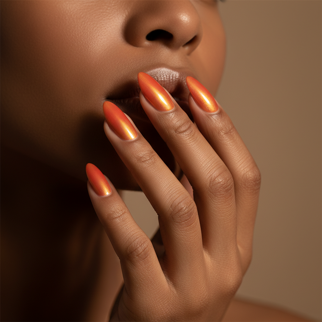 Hand Draped Along The Jawline of a Deep-olive-skinned Woman Softly Out