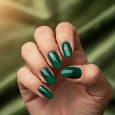 Hunter-green-to-emerald Ombré Short Almond Nails