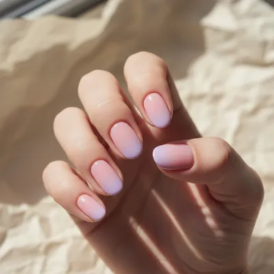 Pastel-pink-to-lilac Ombré Short Oval Nails