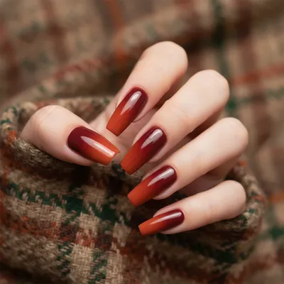 Burgundy-to-rust Ombré Long Coffin Nails