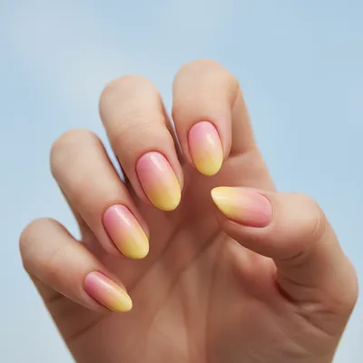 Yellow-to-pink Butter-sunset Ombré Short Almond Nails