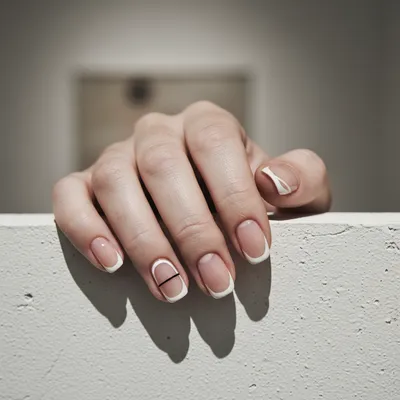 Minimal-aesthetic Abstract Negative-space Short Squoval Nails With a s