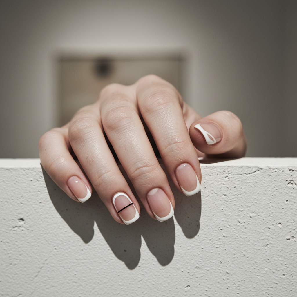 Minimal-aesthetic Abstract Negative-space Short Squoval Nails With a s